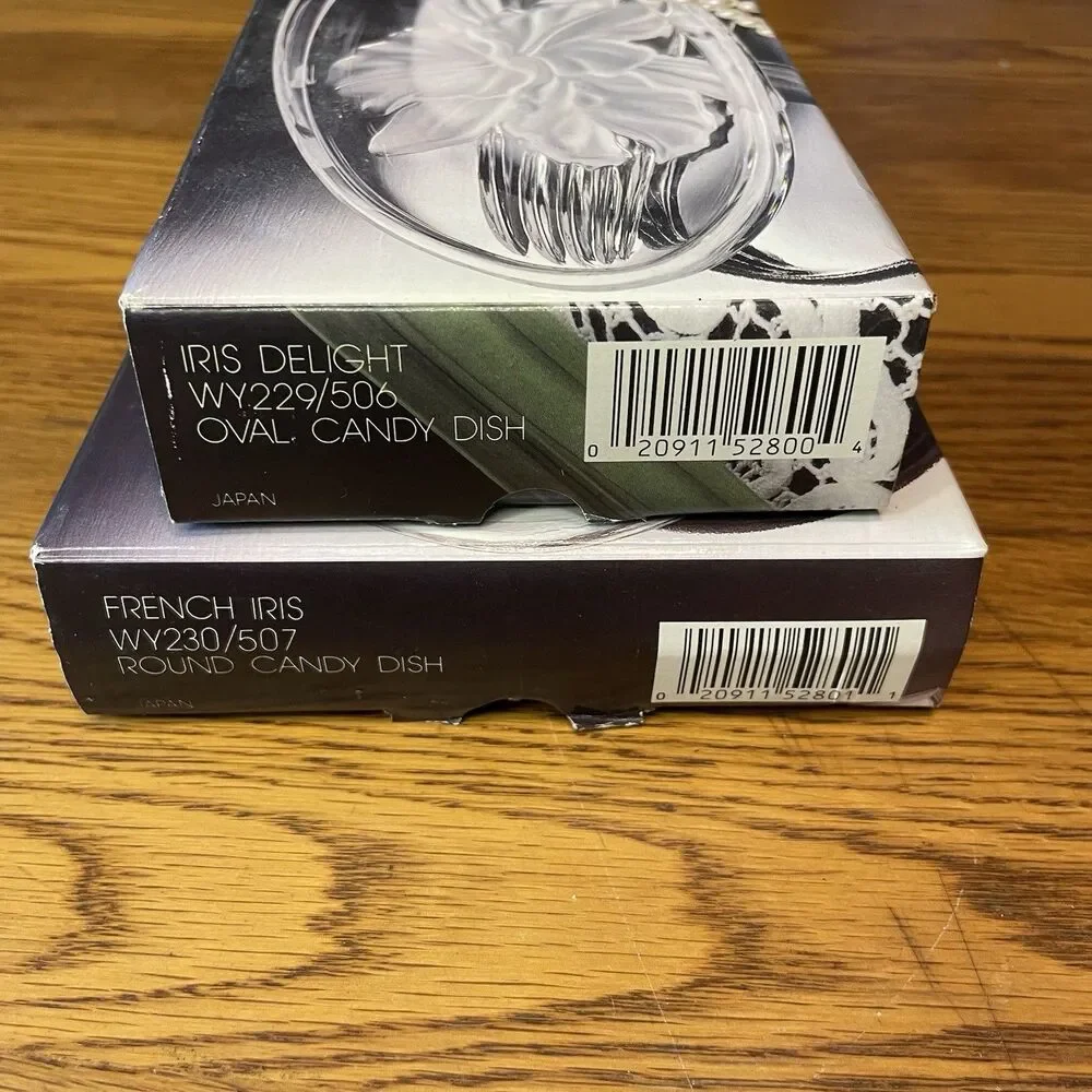 Vintage Studio Nova Crystal Iris Candy Dish Lot Of 2 - Oval & Round - New in Box